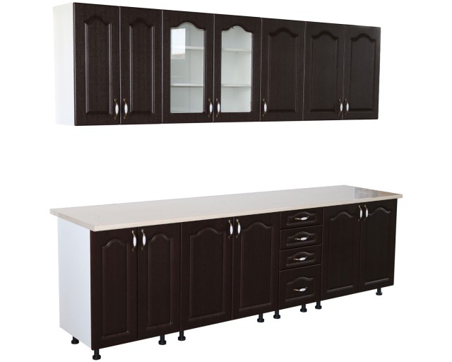 Bucatarie Zebra 260 cm din MDF Wenge cu blat termoizolant alb/gri